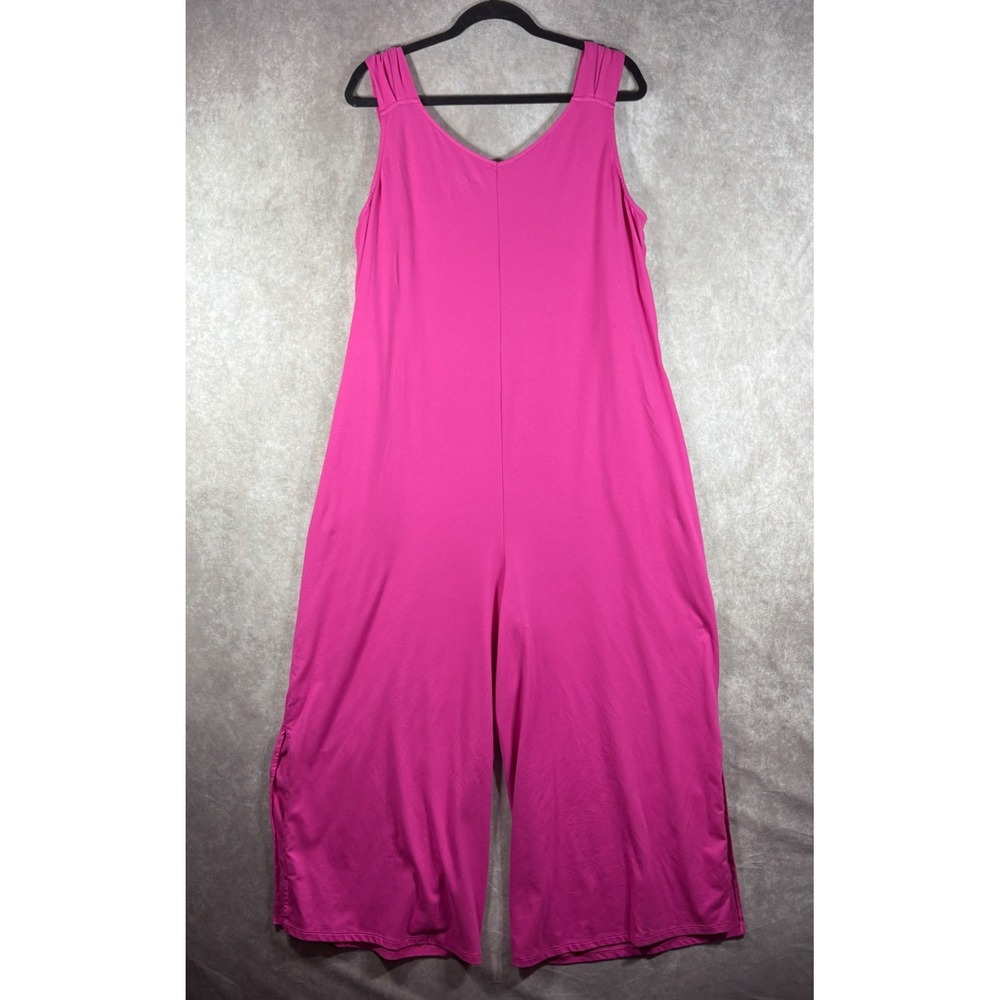 Cuddl Duds Jumpsuit Womens XL Pink Wide Leg Sleeveless V-Neck Pockets Slits $48